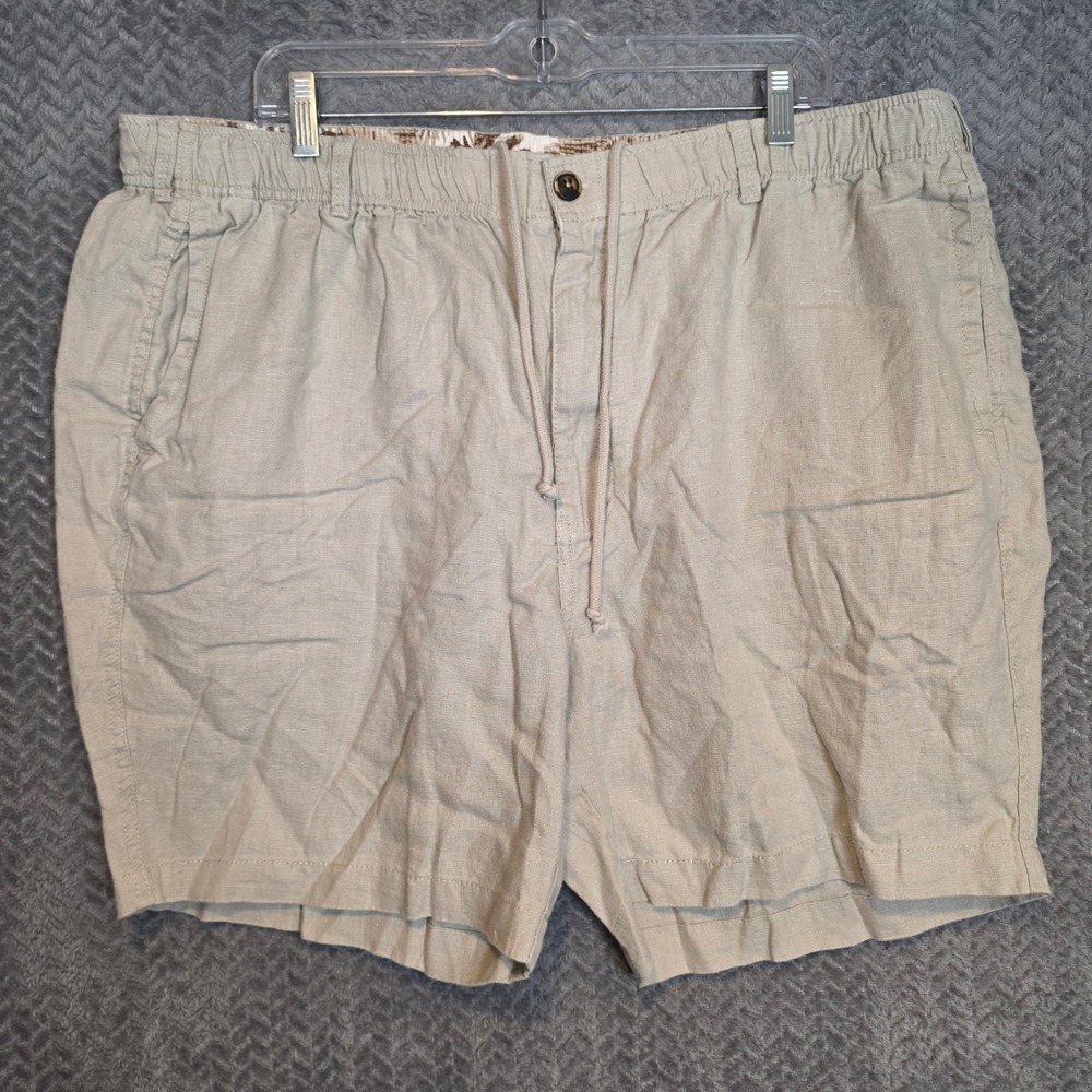 28 Palms Mens 100% Linen Relaxed Fit Drawstring Shorts Beige XXL 7 Inch Inseam